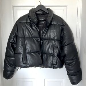 Zara!! Faux Leather Puffer Jacket!! Size L